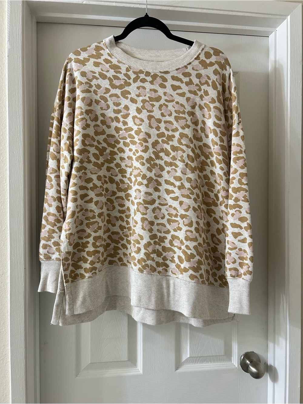 aerie Cream and Tan Leopard Crewneck Sweater